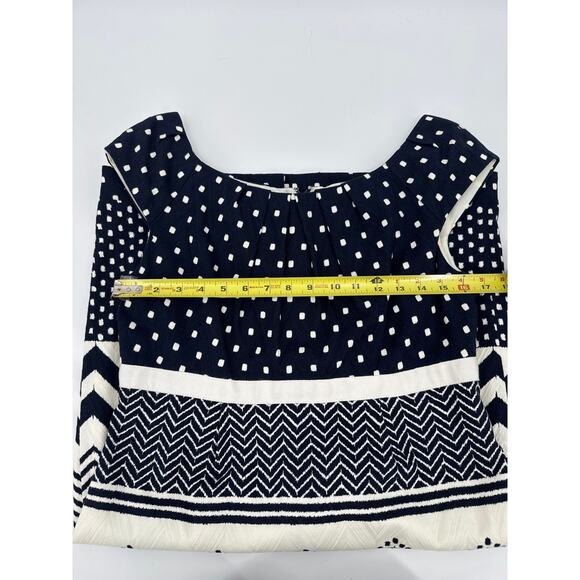 Chetta B Navy Cream Geo Print Cap Sleeve Sheath Dress Size 8 Excellent Condition - Picture 6 of 6
